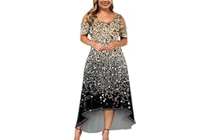 GENERIC Plus Size Dresses for Curvy Women 2024 Summer Boho Maxi Dress Short Sleeve Cold Shoulder Elegant Flowy Irregular Hem Dress