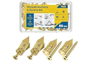 Vibit Self Drilling Drywall Anchors, Heavy Duty Wall Anchors for Drywall, Metal Dry Wall Anchors and Screws Kit, Carbon Steel Sheetrock Anchors with #6 x 1 3/8" Screws, Picture Hanging Kit, 50 Pcs