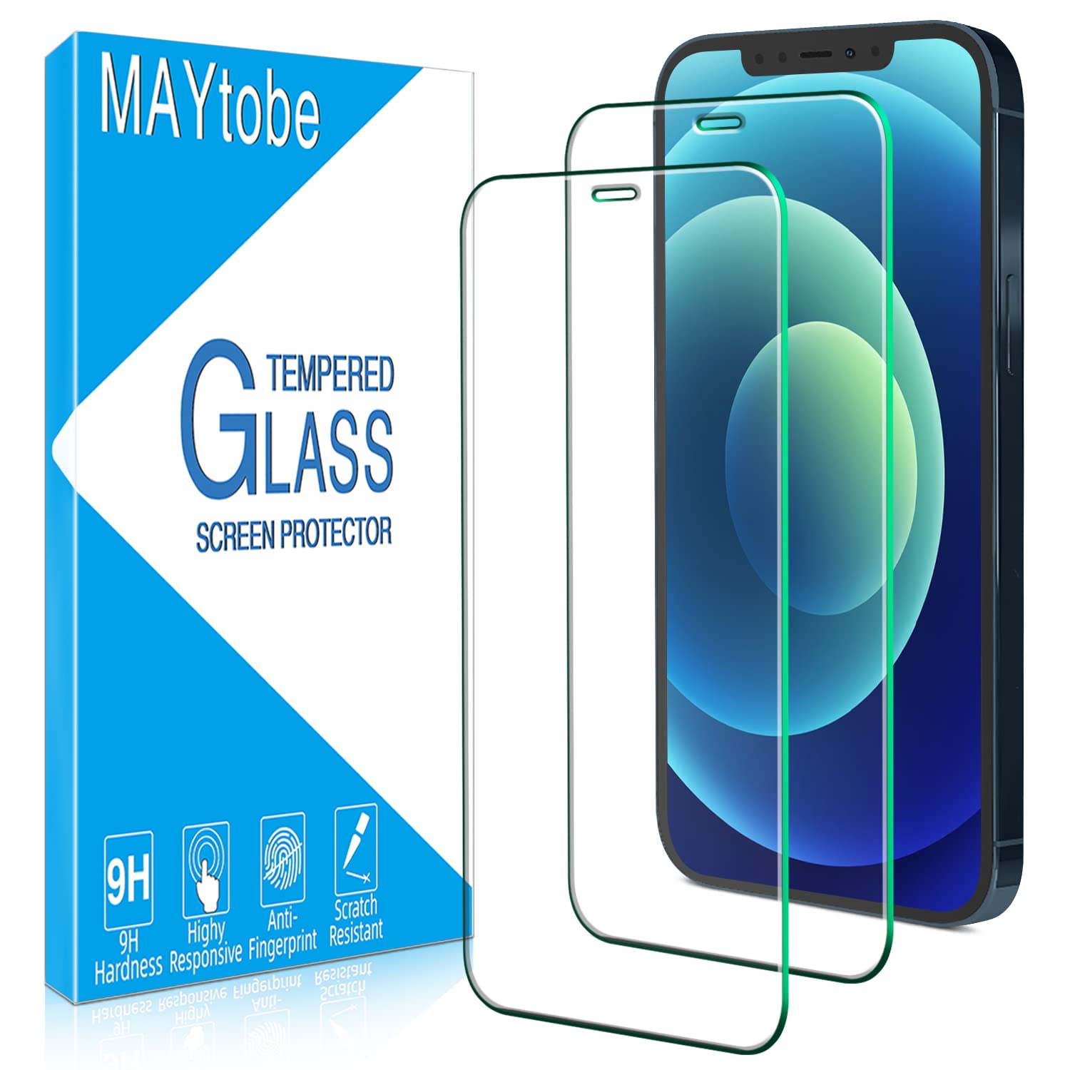 Photo 1 of MAYtobe [2 Pack] Screen Protector for iPhone 12 and iPhone 12 Pro Tempered Glass Film, Bubble Free, Case Friendly, Easy to Install