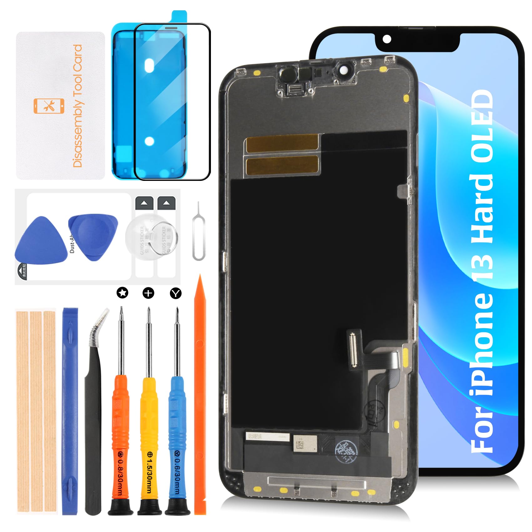 Photo 1 of Olivechard Hard OLED for iPhone 13 LCD Screen Replacement 6.1 inch [Hard OLED,Same Notch] LCD Display Touch Digitizer Screen Assembly A2633 A2482 A2631 A2634 A2635 with Repair Tools