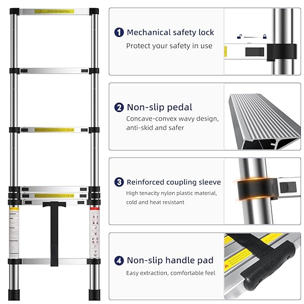 MGENLONG 6.6 FT EXTENSION LADDERS, LIGHTWEIGHT COLLAPSIBLE LADDERS, ALUMINUM TELESCOPING LADDERS FOR HOME, FOLDING TELESCOPING LADDER FOR RV, ATTIC, DAILY USE AT HOME, CAPACITY 330 LBS…