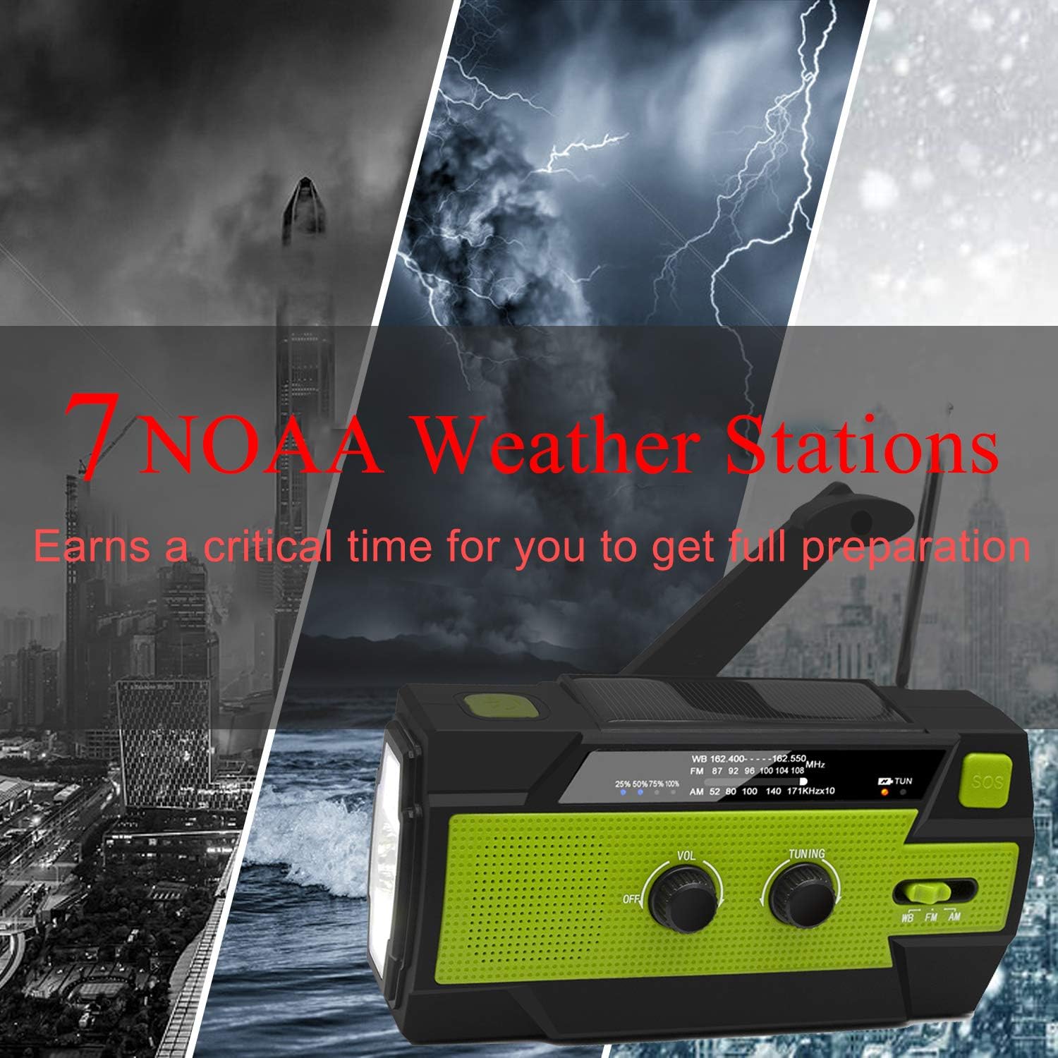 [2020 New Version] Emergency-Hand-Crank-Radio,4000mAh Portable Weather Solar Radios with Motion Sensor Reading Lamp,3 Gear LED Flashlight,SOS Alarm,Cell Phone Charger,AM/FM/NOAA (Green): Electronics