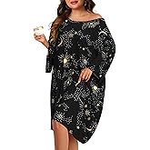 FLYCURVY Plus Size Nightgowns for Women Oversized Nightshirt Short Sleeve Loungewear Moomoo Dress with Pocket