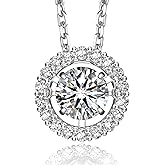 MomentWish Floating Necklace for Women, 0.5/1 Carat Dancing Moissanite Necklace for Her 925 Sterling Silver Pendant Anniversary Birthday Christmas Gift for Wife Mom Girlfriend