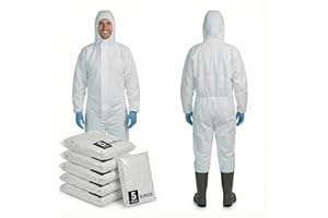 PENTAGON SAFETY EQUIPMENT Heavy Duty Disposable Coveralls with Hood, Breathable Type 5 Protective Suits (Pack of 5)