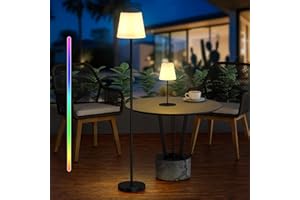 GGII Solar Outdoor Floor Lamp and Table Lamp 2-Piece Set Dimmable Cordless USB Rechargeable RGB Warm White LED Water-Resistant Lights for Yard Garden Patio Balcony