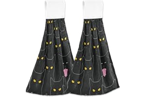 BOCCSTY Black Cat Hanging Kitchen Towels 2 Pieces Hand Bath Yowels Dish Towels Tie Towel Tea Towels for Bathroom Farmhous Housewarming Tabletop Home