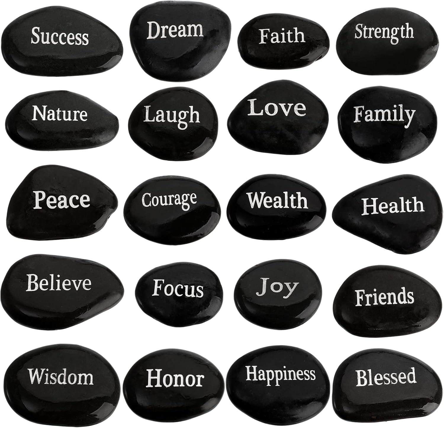 Indoor Fountains & Accessories - Jucoan 20 Pack Engraved Inspirational Stones, 2.5-3 Inch Black Pebble Stone, 20 Different Words Encouragement Stones, Motivational Stones, Gift for Friends, Family