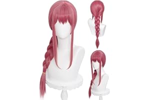 Half and Half Long Rose Red Pink Braid Wig with Bangs Anime Red Cosplay Wig 27.5'' Synthetic Hair for Women Halloween Costumes Party