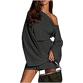 SOLY HUX Women's Asymmetrical Mini Dress Off The Shoulder Long Sleeve Casual Bodycon Dresses Pure Dark Grey Medium