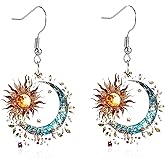 Seakuur Bohemian Acrylic Moon Earrings for Women Lightweight Sun and Moon Dangle Drop Earring Celestial Jewelry
