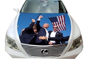 BOBBLE FINGERS Trump Flag Car Hood Cover Smiling 2024 MAGA Slip-On Washable Elastic Weatherproof Fabric, Non-Adhesive Banner 3.5 x 5 Ft Fits Most Cars USA Ship (Fight)