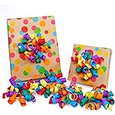 LaRibbons Birthday Wrapping Bows for Presents Self Adhesive Rainbow Curly Bows for Gift Wrapping, Greeting Cards, Candy Bags, Birthday Party, Wedding, Christmas Gifts, Holiday Decor - 6 Counts