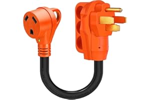 Ficstar 50 Amp to 30 Amp RV Adapter Cord,Electrical Power Adapter with LED Power Indicator,10 Gauge RV Dogbone Adapter Cord 12 Inch with Grip,NEMA 14-50P to NEMA TT-30R