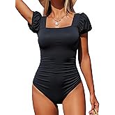 Smismivo Modest Swimsuits for Women Puff Sleeve Full Coverage One Piece Bathing Suit High Neck Tummy Control Swimwear
