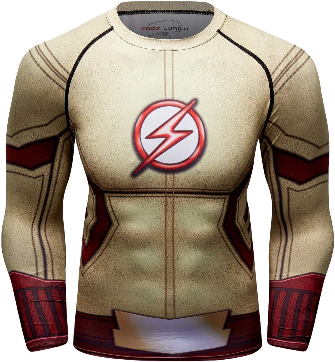 Red PlumeMen's Compression Sports Shirt Cool Lightning Flash Running Long Sleeve Tee Tops