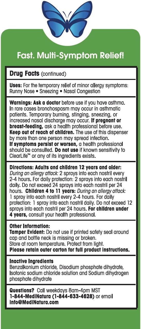 MediNatura ClearLife Natural Allergy Relief - Safe, Non-drowsy Relief in Any Region - 0.68oz Nasal Spray: Health & Personal Care