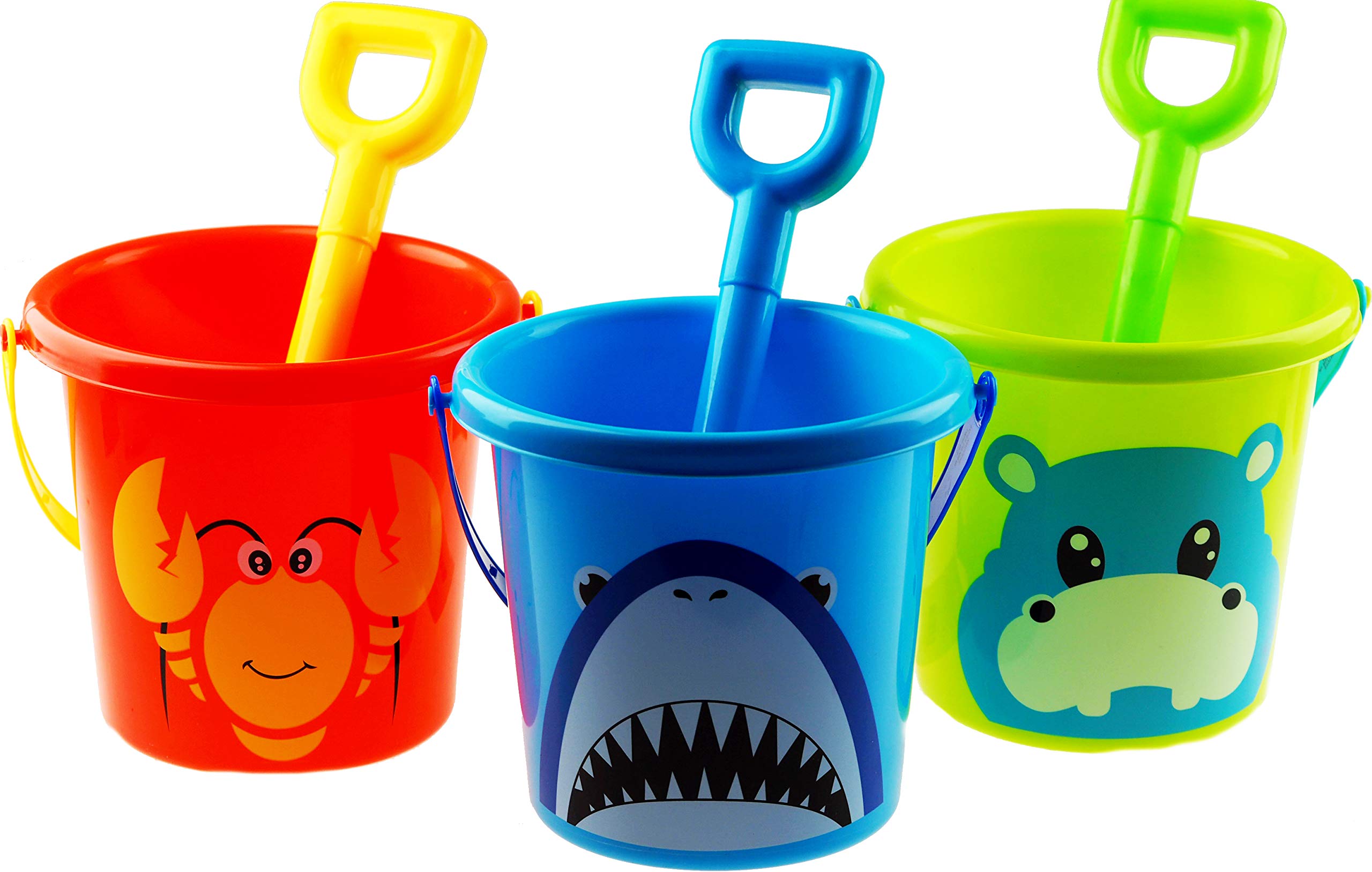 BWG Set Of 3 Animal Buckets And Spades - Shark Lobster Hippo Characters
