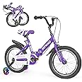 Max4out Folding Kids Bike for 3-12 Years Old Boys and Girls 14/16/18 Inch Foldable Kids' Toddler Bicycles with Flash Lighting Training Wheels and Dual Handbrakes, Baby Bike in Blue and Pink 3