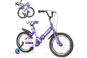 Max4out Folding Kids Bike for 3-12 Years Old Boys and Girls 14/16/18 Inch Foldable Kids' Toddler Bicycles with Flash Lighting Training Wheels and Dual Handbrakes, Baby Bike in Blue Pink and Red