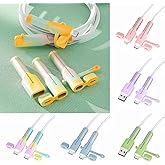 Silicone Charging Cable Protector Compatible with Lightning/Type-C/USB A | 6 Sets (12pcs) Non-Slip Cord Savers, 3-in-1 Dustproof+Organizer+Protection, 6 Colors USB Wire Protector for Home &amp; Office