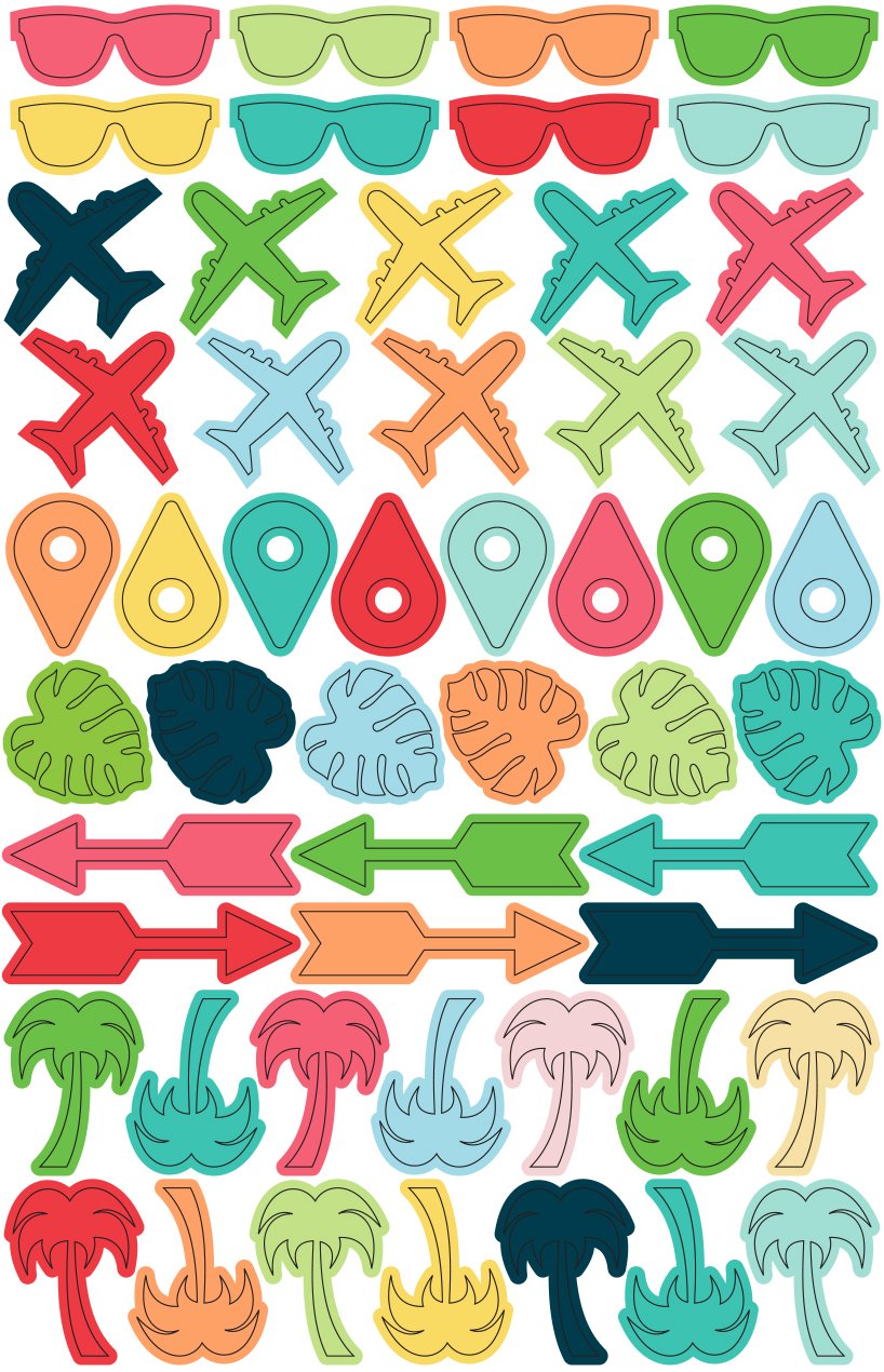 Toga Tropical Paradise AF81, Set of 52 Mini Stickers, Plastic, Multi-Colour, 7 x 11 x 0.3 cm