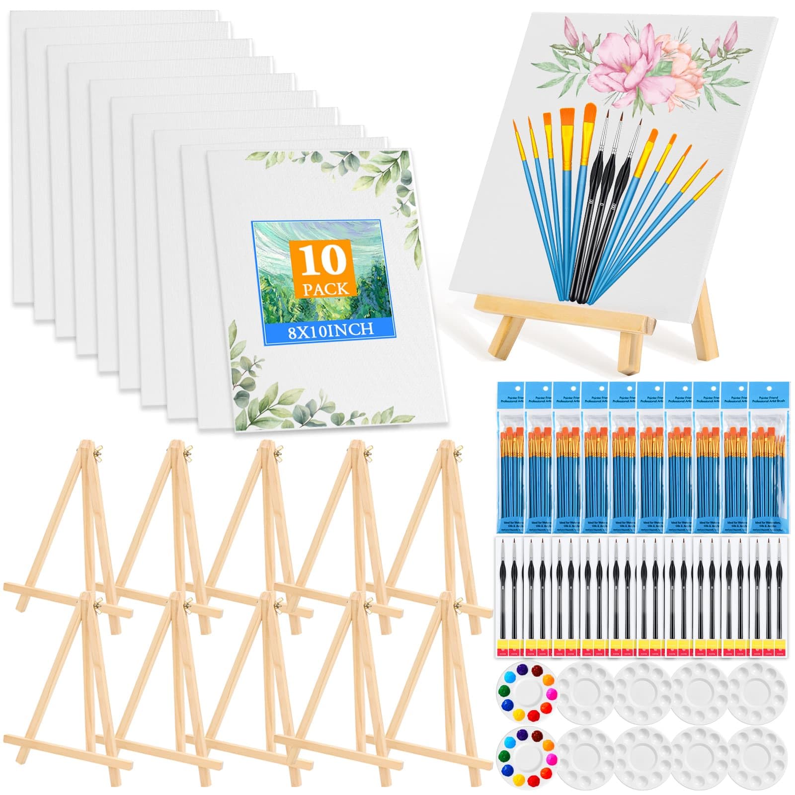 Photo 1 of 160 Pack Canvas with Easel Miniature Painting Kit with Wooden Easel and Blank Canvas Boards, Detail Paint Brushes Set for Kids Adults Couples Paint Party Supplies Paint and Sip Date Night Kits