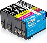 SavFinto 34XL Ink Cartridges 5 Pack for Epson WF-3720 WF-3725 2 Black 1C1M1Y