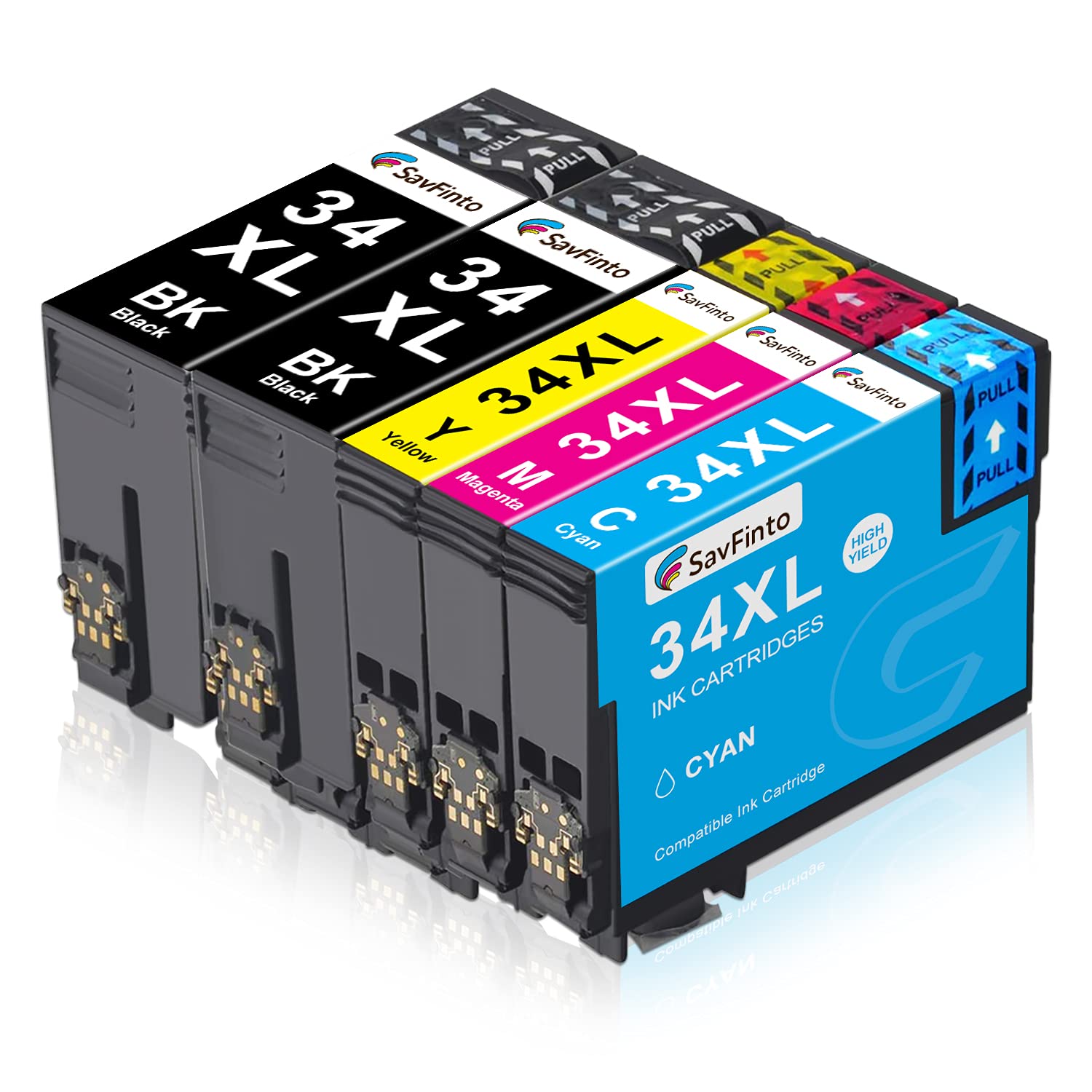 SavFinto 34XL Ink Cartridges Compatible Replacement for Epson 34 Ink Cartridges for Epson WorkForce Pro WF-3720DWF WF-3725DWF (2 Black, 1 Cyan, 1 Magenta, 1 Yellow)