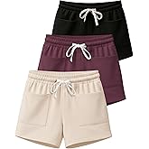 Real Essentials 3 Pack: Women's French Terry Square Pocket Shorts Lounge, Casual Shorts with Pockets (Available in Plus)