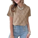 Dokotoo Women's Tops Casual Scoop Neck Short Sleeve Eyelet Embroidered Hollow Out Blouses Shirts