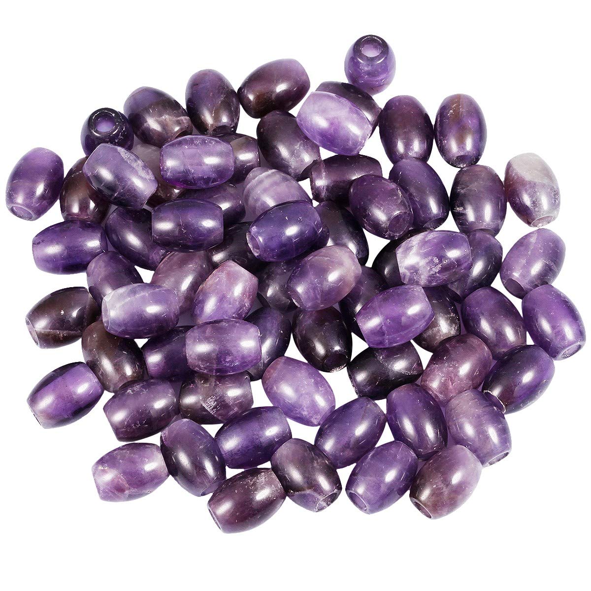 mookaitedecor 30pcs 16mm Natural Barrel Amethyst Large Hole Gemstone Beads for Jewellery Making, Oval Loose Healing Crystal Stone Beads for Crafting European Bracelet Macrame DIY Projects