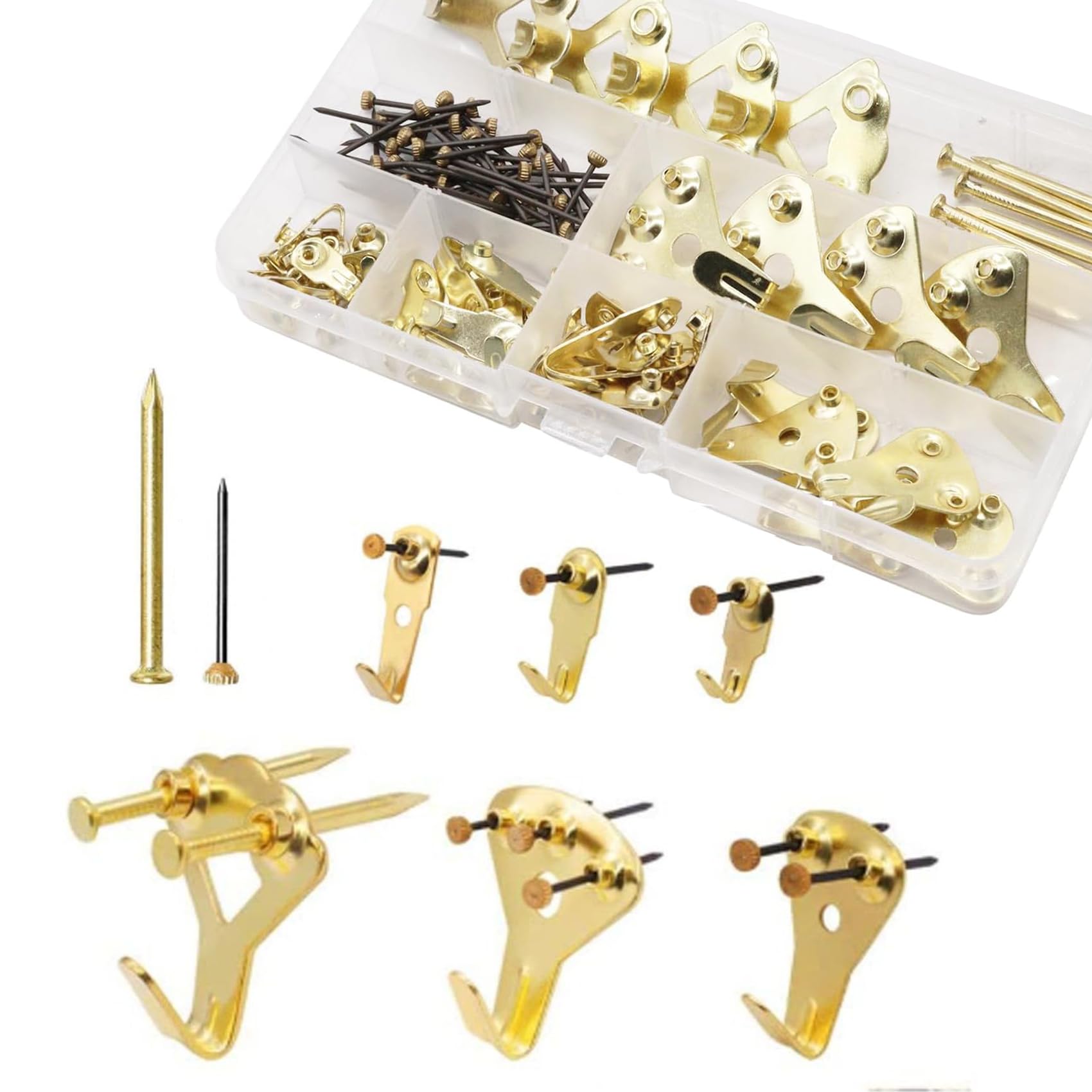 64PCS Picture Hooks - Heavy Duty Picture Hanging Kit (10-100lb) for Picture Frame Fixing, Assorted Picture Frame Hangers with Nails Picture Hanging Hooks for Hard Walls