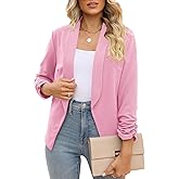 POGTMM Women 3/4 Sleeve Blazer Open Front Cardigan Jacket Work Office Blazer