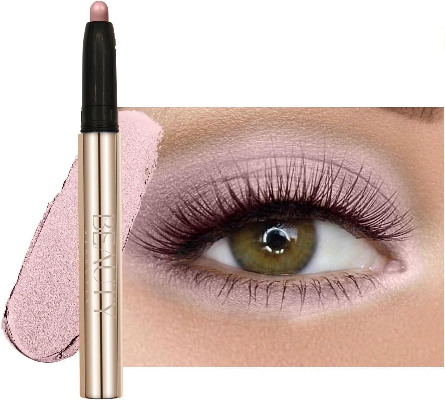 Metallic Eyeshadow Pencil, Lasting Shimmer Eyeshadow Stick,Highly Pigmented Waterproof Eyeliner Pencil, Create Glitter Eye Contour Makeup,Perfect Gifts for Women 02 Pink Matte