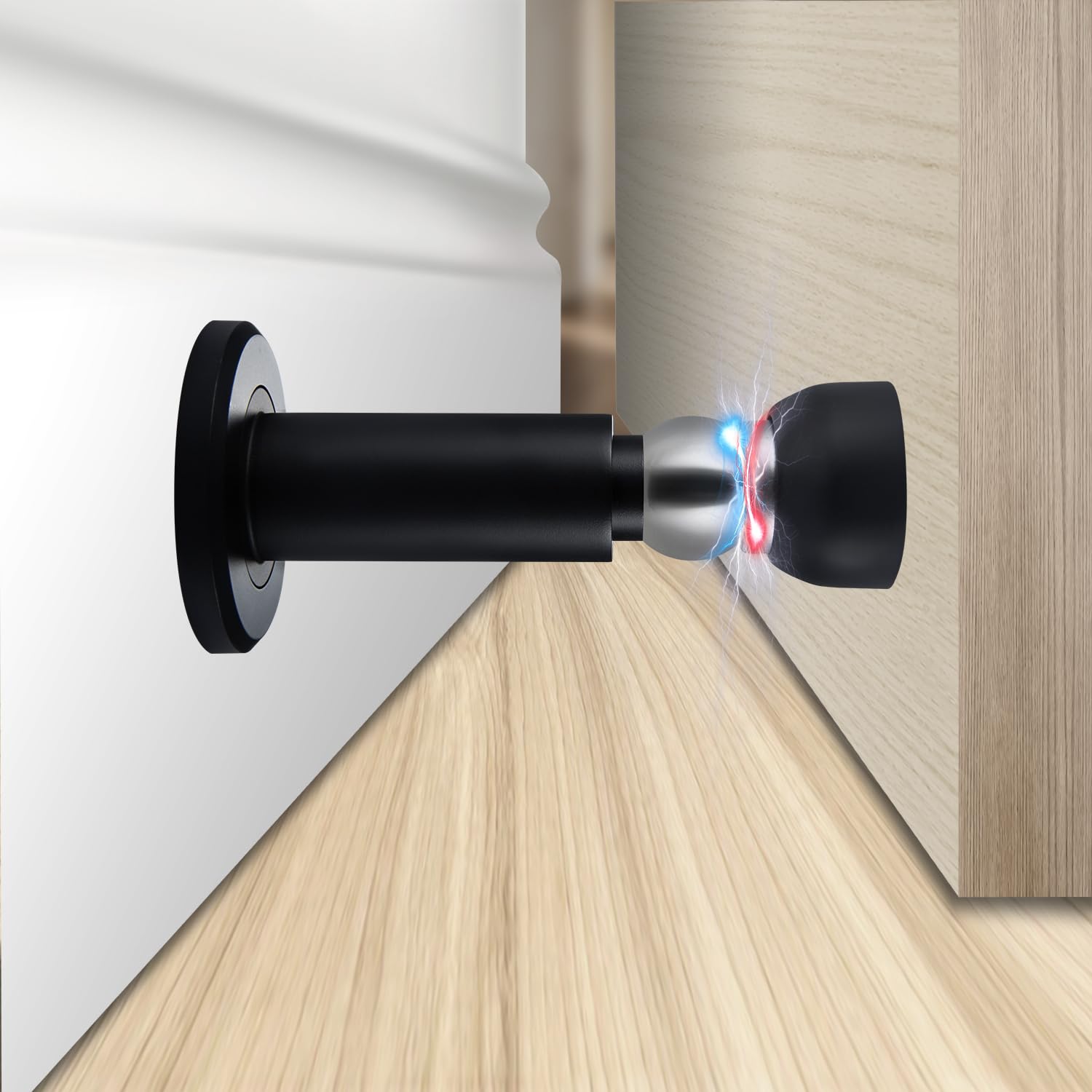 View 1 of Door Stoppers – Heavy Duty Magnetic Door Stopper for Wall & Bottom of Door – Premium Adjustable Door Stop with Heavy-Duty Windproof Design, Constructed with SUS304 Stainless Steel (Black)