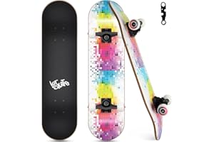 RYVORBE Skateboards for Beginners, 31"x8" Complete Skateboard for Kids Teens & Adults, 7 Layer Canadian Maple Wood Double Kick Deck Concave Standard and Tricks Skateboard with All-in-1 Skate Tool