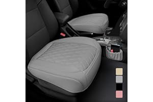 BEITK 2 Pack PU Leather Front Car Seat Cover Bottom Car Seat, Anti-Slip and Full Wrap Driver Car Seat Protectors with Storage Pocket, Luxury Waterproof Bottom Auto Seat Cushion Pad for Most Vehicles(Gray)