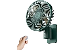 LEMOISTAR 8 Inch Small Wall Mounted Fan with Remote Control, 90° Oscillating, 4 Speeds, 4 Timer, Adjustable Tilt, 70-Inch Cord Quiet, for RV Bedroom Home Office Garage Patio-Green