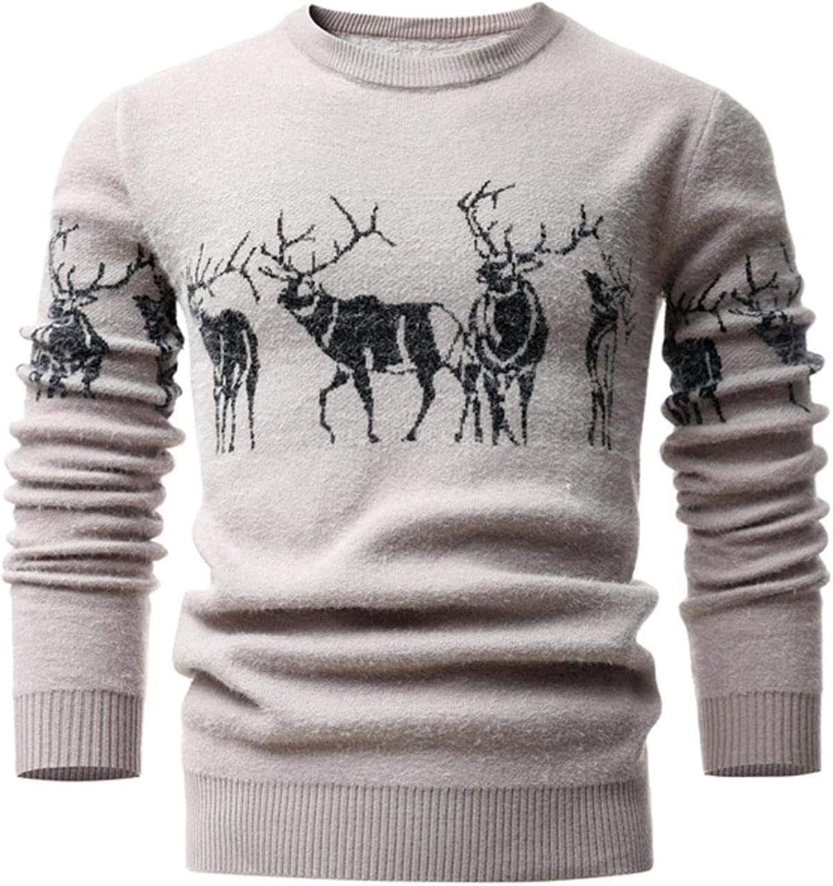 Christmas Sweater Men Christmas Deer Print Sweater Oneck Pullover
