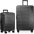 U.S. Traveler Boren Polycarbonate Hardside Rugged Travel Suitcase Luggage with 8 Spinner Wheels, Aluminum Handle, Black, 2-Piece Set, USB Port in Carry-On