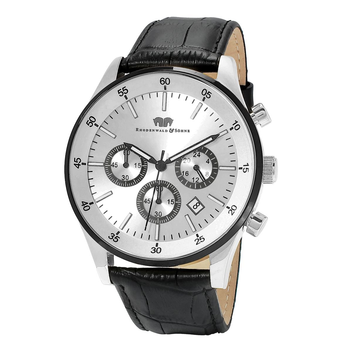 Herren Chronograph silber Echtleder schwarz