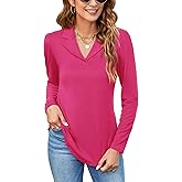 Rapbin Women's Notch Collar Shirt V Neck Short Sleeve Casual Tunic Tops
