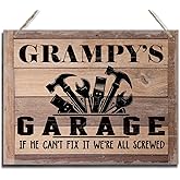 Rustic Sign, Father's Day Gift, Dad's Gift, Grandpa's Gift, Decor Hanging Wood Signs, Printed Wood Wall Art Sign, Grampy's Garage, If He Can't Fix It We're All Screwed, Vintage Sign Gift for Grandpa