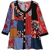 LA CERA Women's Printed Rayon Blouse, Scoop Neck, 100% Rayon, Button Closure, 3/4 Sleeves, Machine Wash Cold