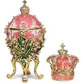 Vtry Decorative Lilies of The Valley Easter Egg Replica, 5.9" Pink | Hand Painted, Extra Large, Trinket Crown Box, Comes with Gift