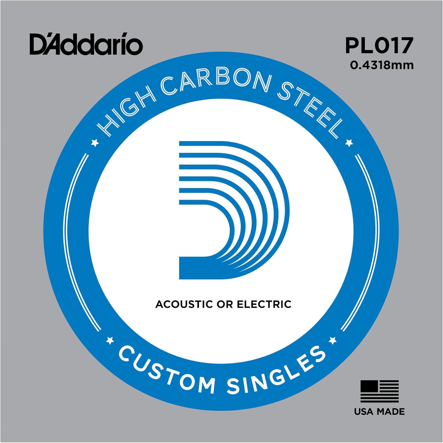 D'Addario PL017 0.017 Plain Steel Single String Guitar, multicoloured, 017 gauge