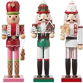 Geetery 3 Pcs Christmas Nutcracker Decor Gingerbread Nutcracker Figures | 14 Inch Table Centerpiece for Shelves Tabletop, Wood Construction Gingerbread Theme,, Holiday Indoor Decor Gift Figurines