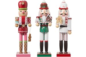 Geetery 3 Pcs Christmas Nutcracker Figures Set 14 Inch Wood Nutcracker Decorations Large Christmas Table Centerpiece Decor for Holiday Shelves Indoor Tabletop(Gingerbread Style)