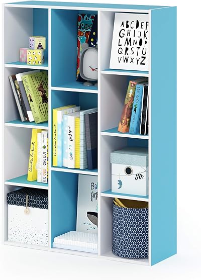 Furinno LUDER 11-Cube Bookshelf Reversible White Light Blue 73.9x105.9x23.9 cm